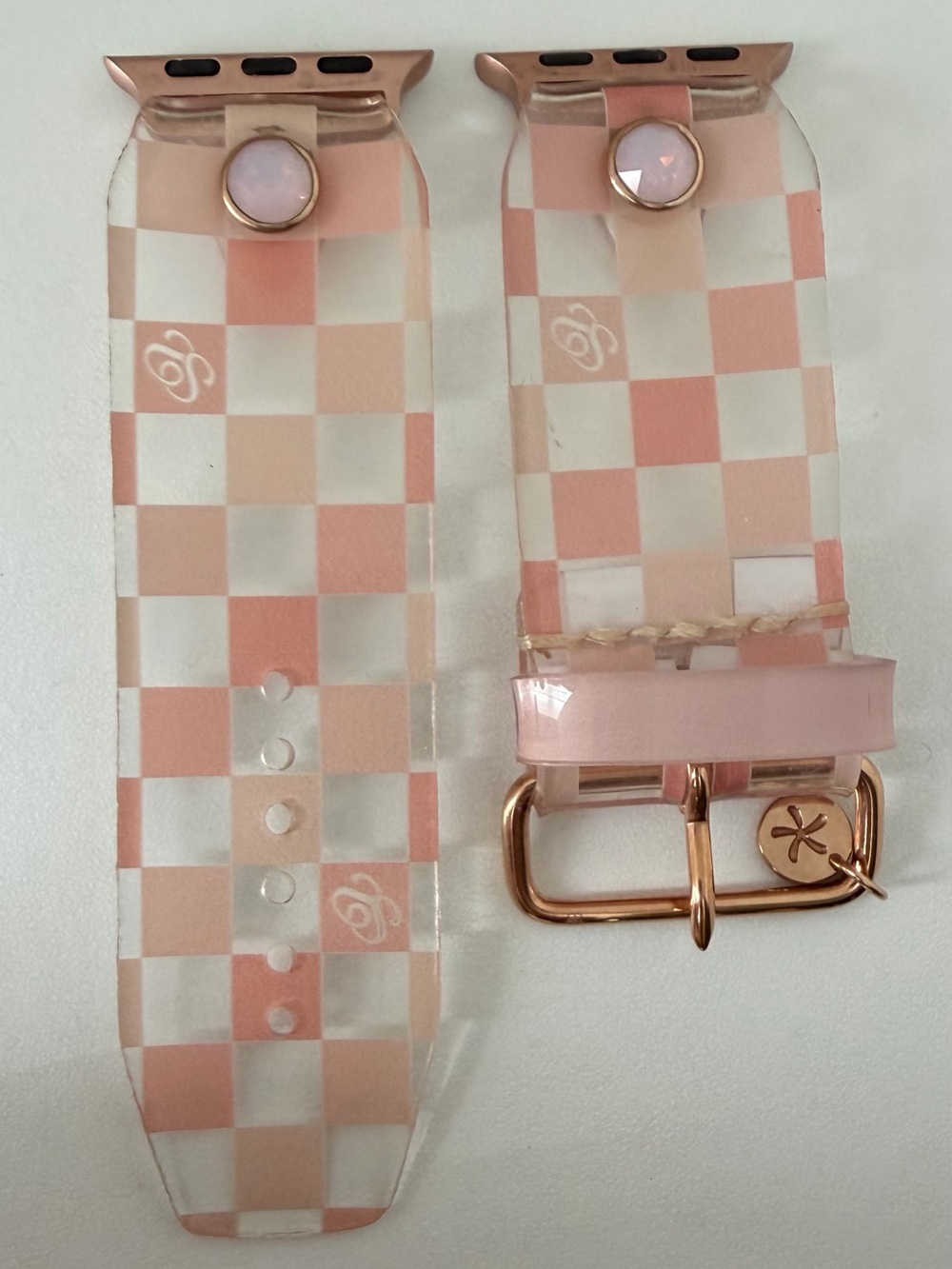 Pink Checkered Waterproof Spark*l Apple Watch Band, size 2 - Picture 2 of 7
